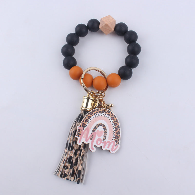 Mothers Day Gift Wristlet Keychain Silicone Bead Bracelet Keychain wrist straps Cute Fashion gift for Mom