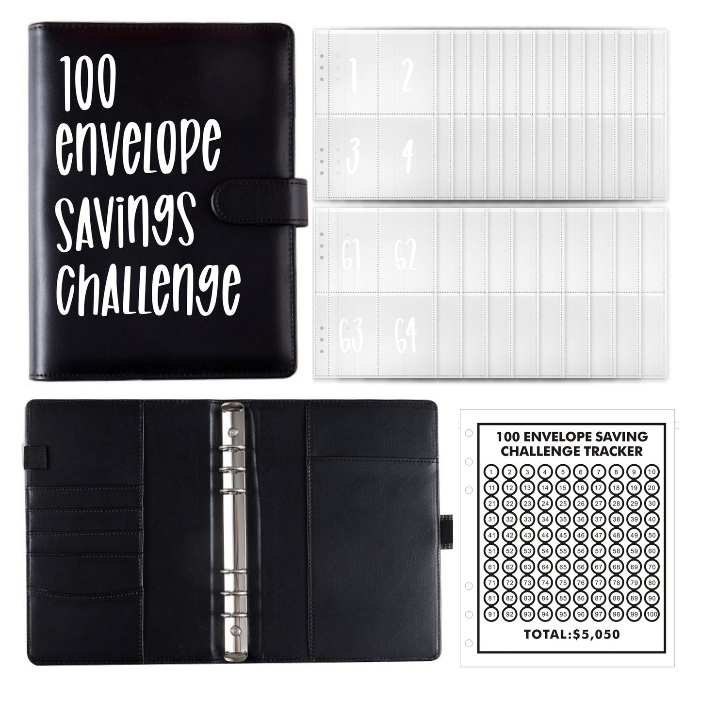 New 100 envelope savings challenge A5 Budget binder challenges card holder pu leather binder planner notebook for money saving