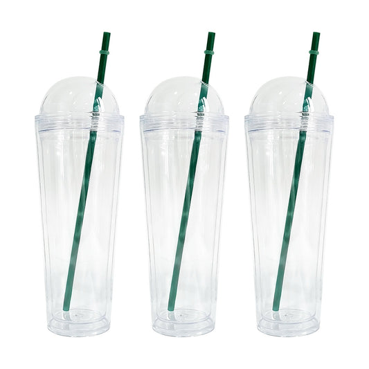 24oz Clear Insulated Double Walled Plastic Acrylic Cups Snowball Snowglobe Tumbler With Lids And Straw