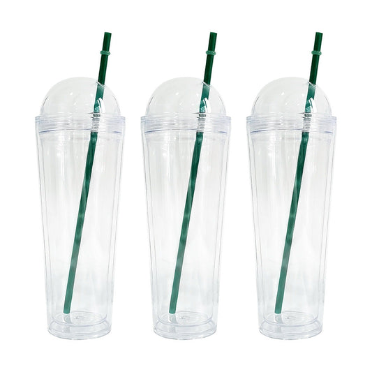 24oz Clear Insulated Double Walled Plastic Acrylic Cups Snowball Snowglobe Tumbler With Lids And Straw