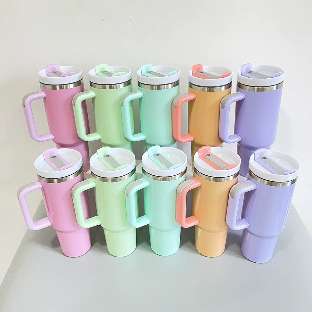 40oz Matte Macaron colors H2.0 Stanley dupes travel tumblers-25pcs