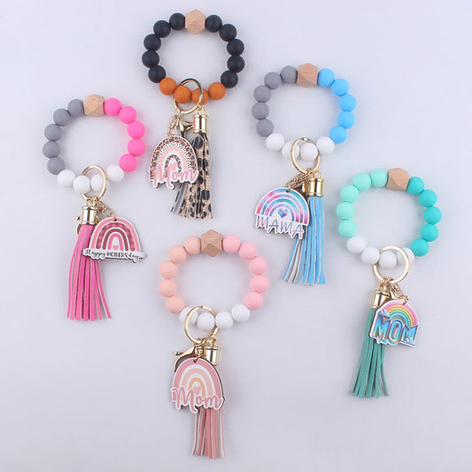 Mothers Day Gift Wristlet Keychain Silicone Bead Bracelet Keychain wrist straps Cute Fashion gift for Mom