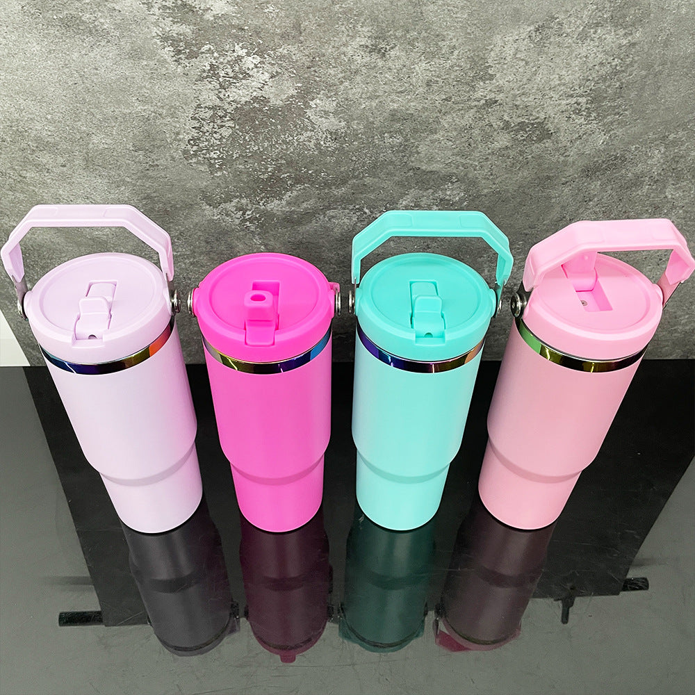 USA RTS 30oz Rainbow Plated Flip Straw Power Coted Kids School Tumbler For Laser Engraving-20PCS