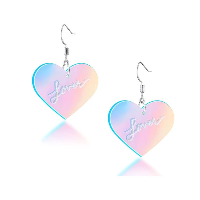 Taylor Pink Lover Heart Earrings for Women Girls Dangle Taylor Lover Earrings Laser Change Color Acrylic TS Heart Shaped Earrings Gift