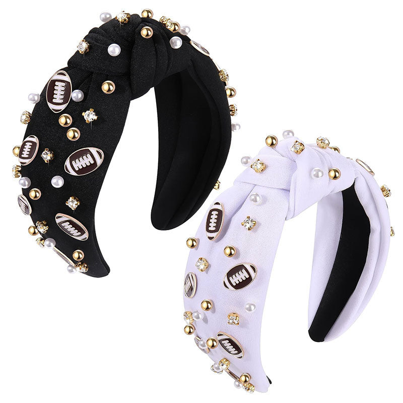 New Fashion Valentine'S Day Rhinestone Pearl Knotted Headband Temperament Hair Accessories for Women