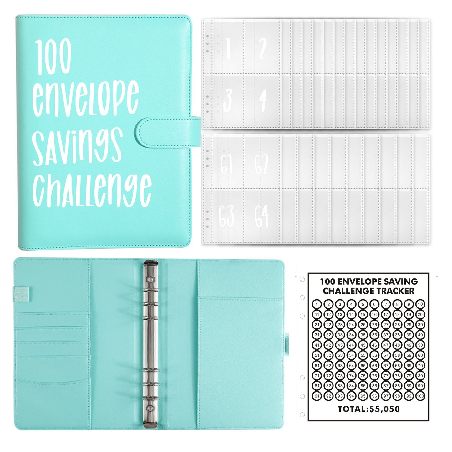 New 100 envelope savings challenge A5 Budget binder challenges card holder pu leather binder planner notebook for money saving