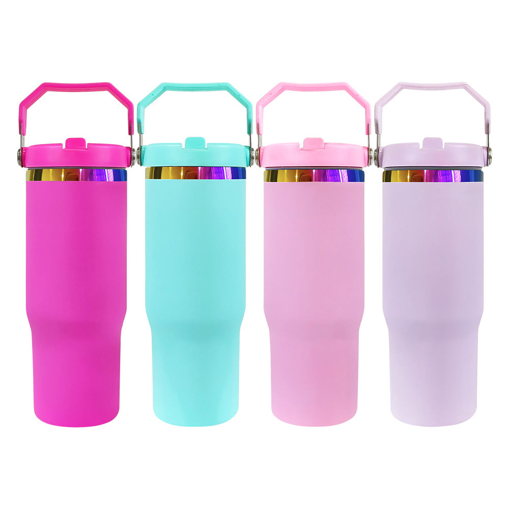 USA RTS 30oz Rainbow Plated Flip Straw Power Coted Kids School Tumbler For Laser Engraving-20PCS