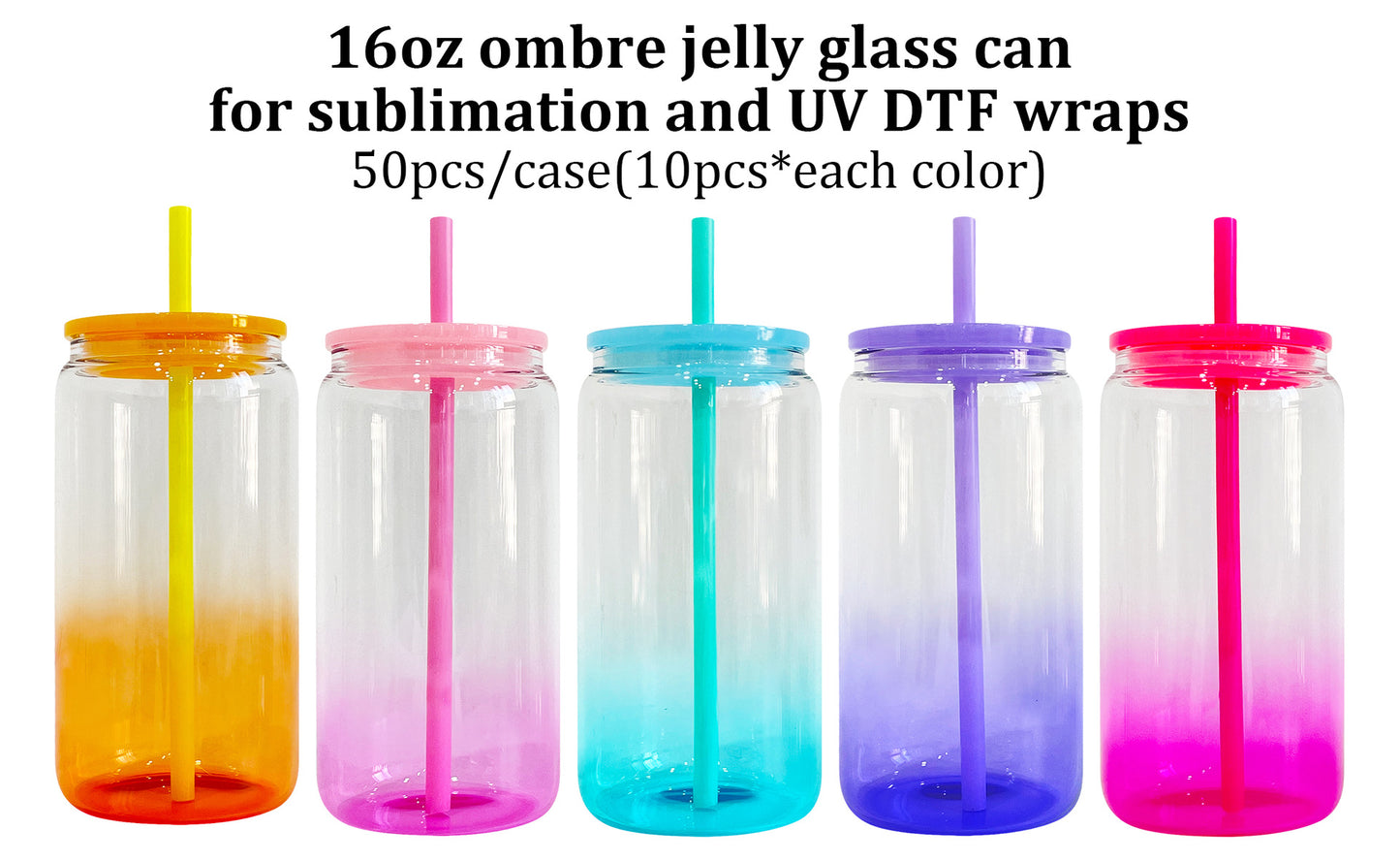 RTS USA Warehouse 16oz Ombre Jelly Glass Cans for Sublimation and UV DTF Wraps