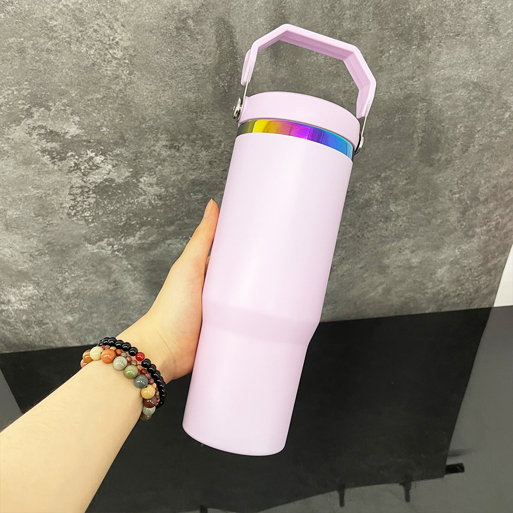 USA RTS 30oz Rainbow Plated Flip Straw Power Coted Kids School Tumbler For Laser Engraving-20PCS