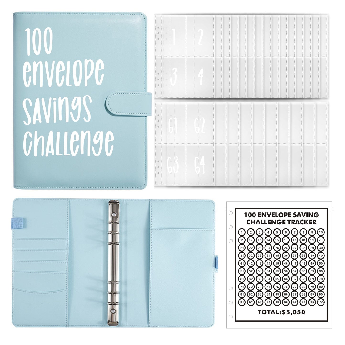 New 100 envelope savings challenge A5 Budget binder challenges card holder pu leather binder planner notebook for money saving