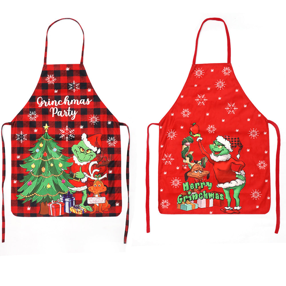 Adult Chef Christmas Elf Aprons Adjustable Cartoon Grinch Sleeveless Christmas Apron Kitchen