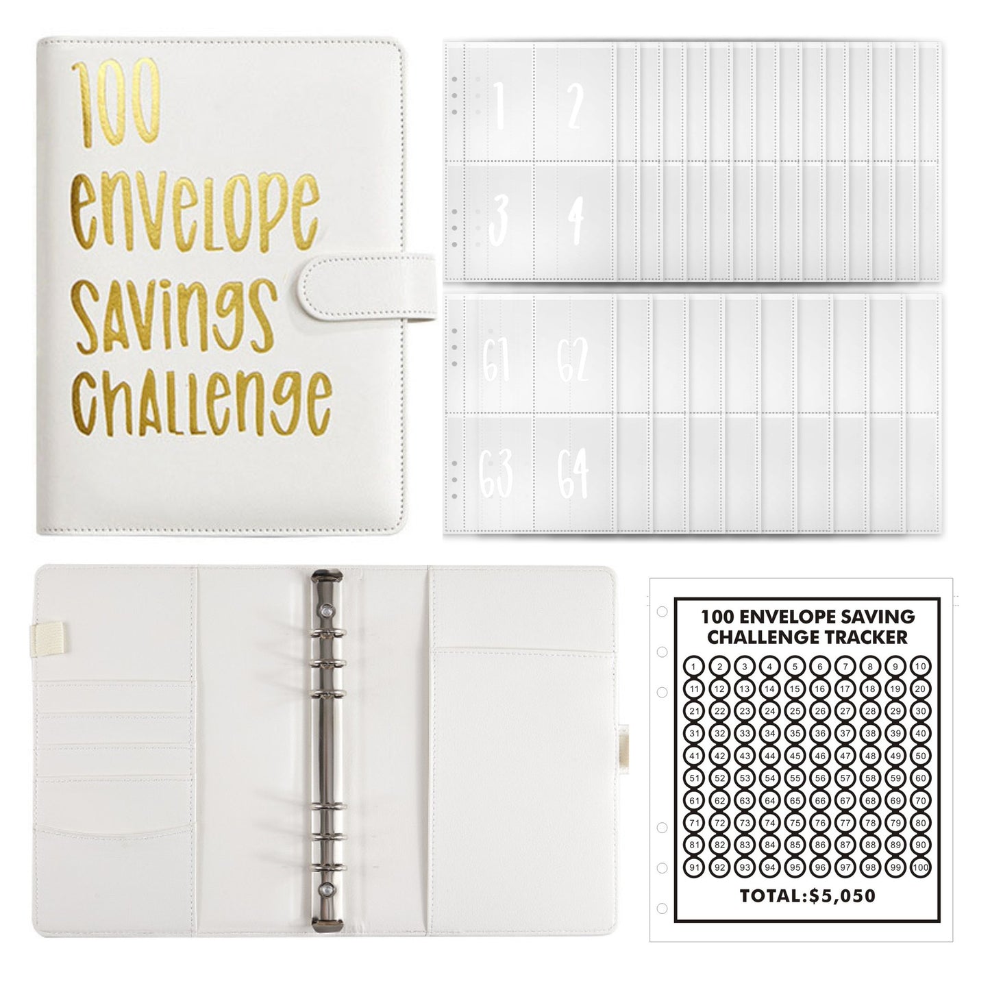 New 100 envelope savings challenge A5 Budget binder challenges card holder pu leather binder planner notebook for money saving