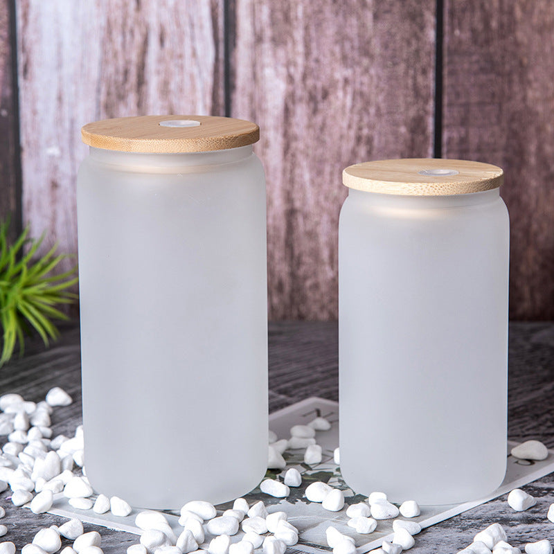 USA RTS- 16oz sublimation clear glass can with bamboo lids and plastic straws-25pcs