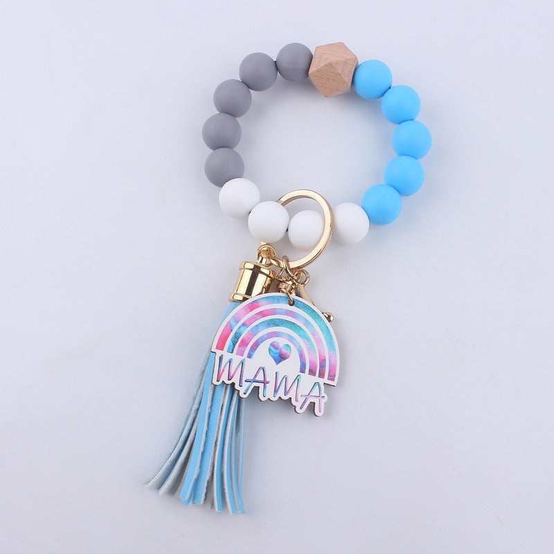 Mothers Day Gift Wristlet Keychain Silicone Bead Bracelet Keychain wrist straps Cute Fashion gift for Mom