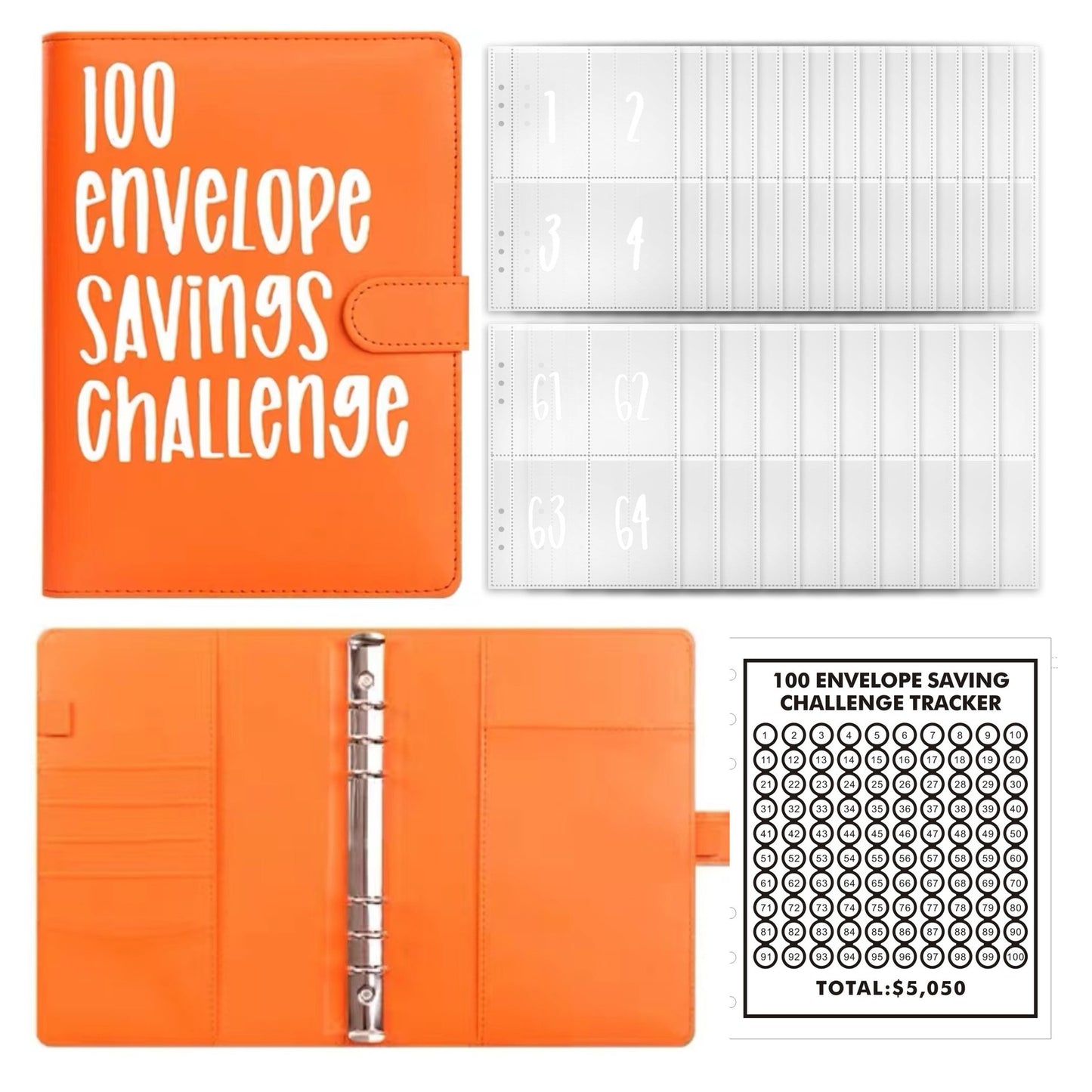 New 100 envelope savings challenge A5 Budget binder challenges card holder pu leather binder planner notebook for money saving