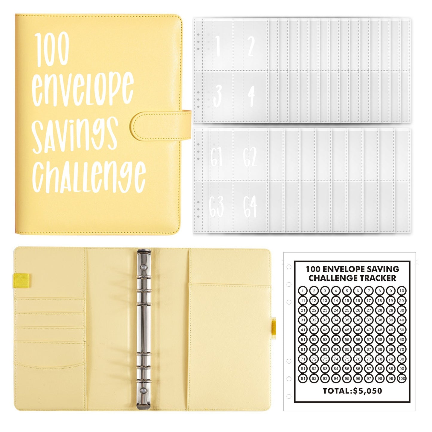 New 100 envelope savings challenge A5 Budget binder challenges card holder pu leather binder planner notebook for money saving