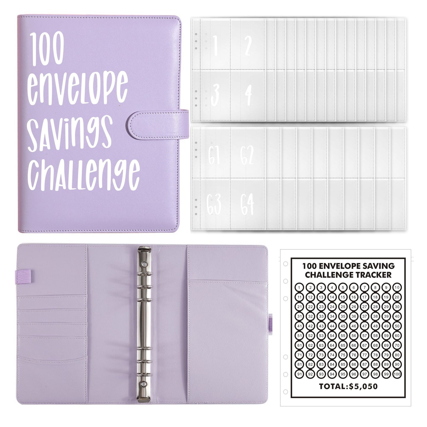 New 100 envelope savings challenge A5 Budget binder challenges card holder pu leather binder planner notebook for money saving