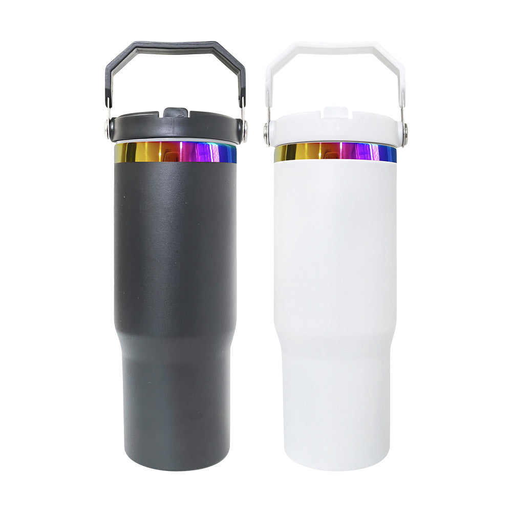 30oz Rainbow Plated Flip Straw Power Coated Kids School Tumbler For Laser Engraving-20PCS