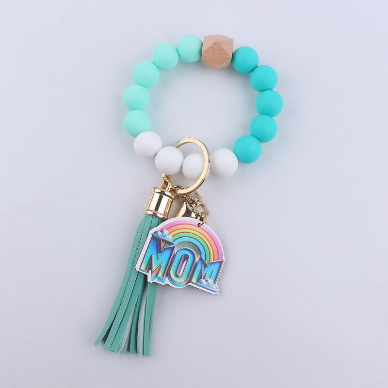 Mothers Day Gift Wristlet Keychain Silicone Bead Bracelet Keychain wrist straps Cute Fashion gift for Mom