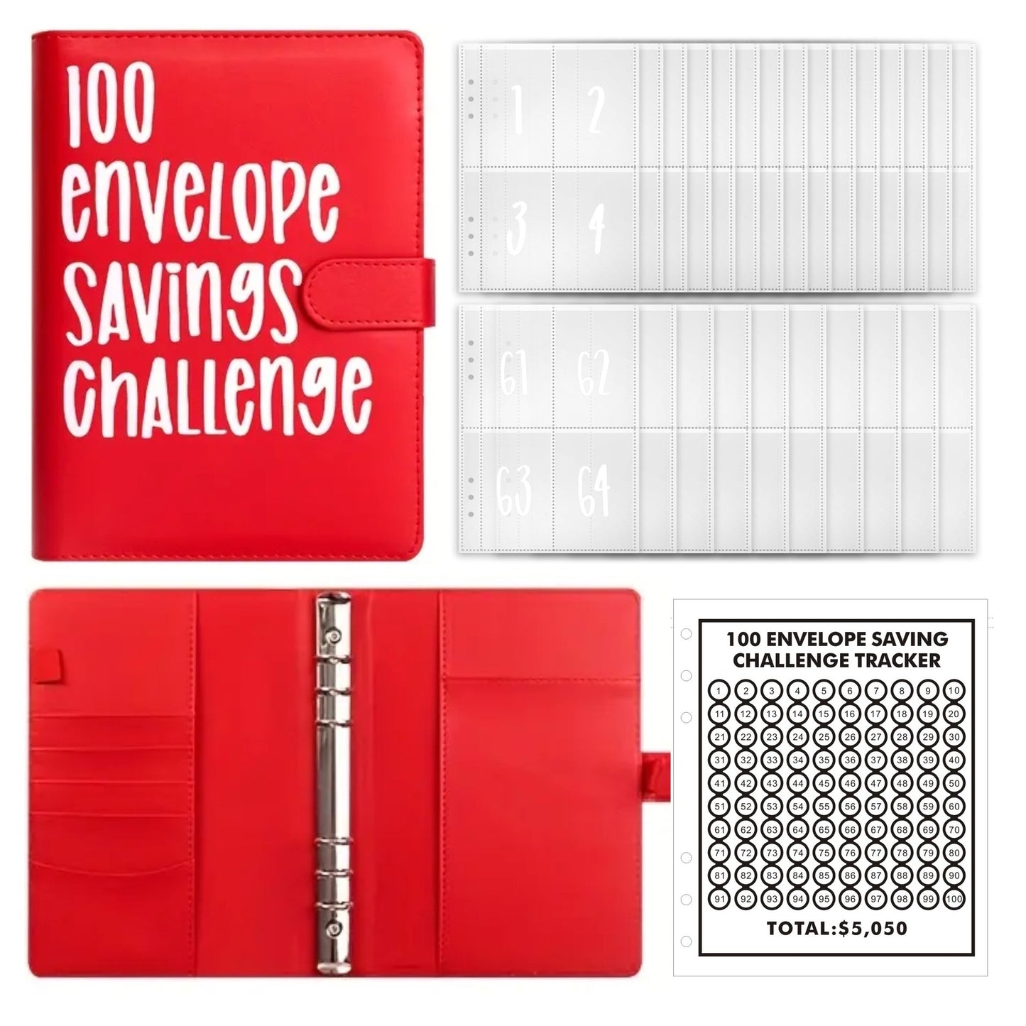 New 100 envelope savings challenge A5 Budget binder challenges card holder pu leather binder planner notebook for money saving