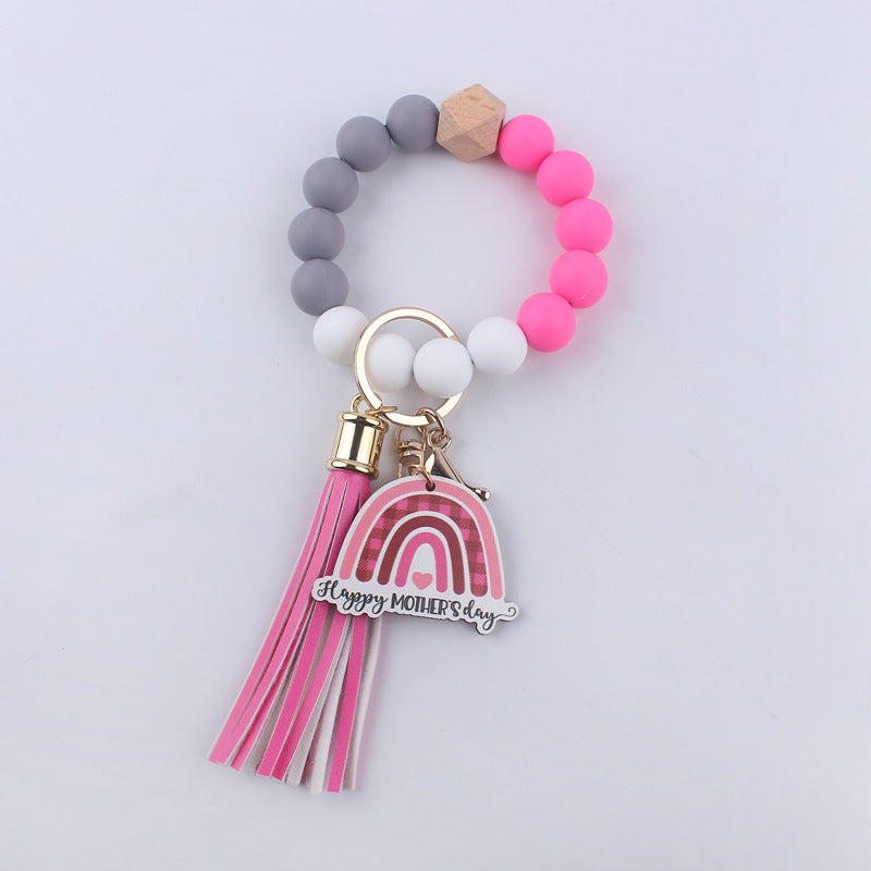 Mothers Day Gift Wristlet Keychain Silicone Bead Bracelet Keychain wrist straps Cute Fashion gift for Mom