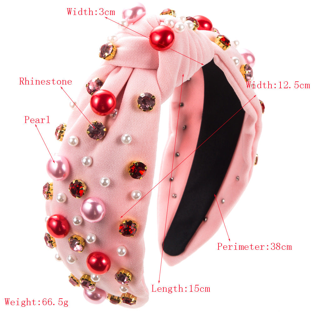 New Fashion Valentine'S Day Rhinestone Pearl Knotted Headband Temperament Hair Accessories for Women