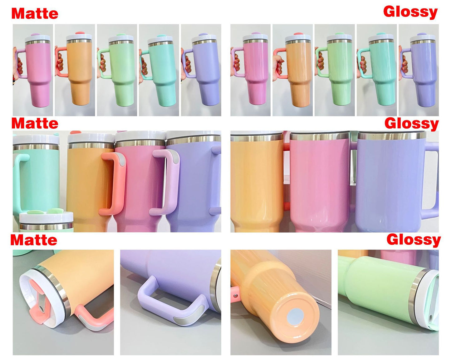 40oz Matte Macaron colors H2.0 Stanley dupes travel tumblers-25pcs