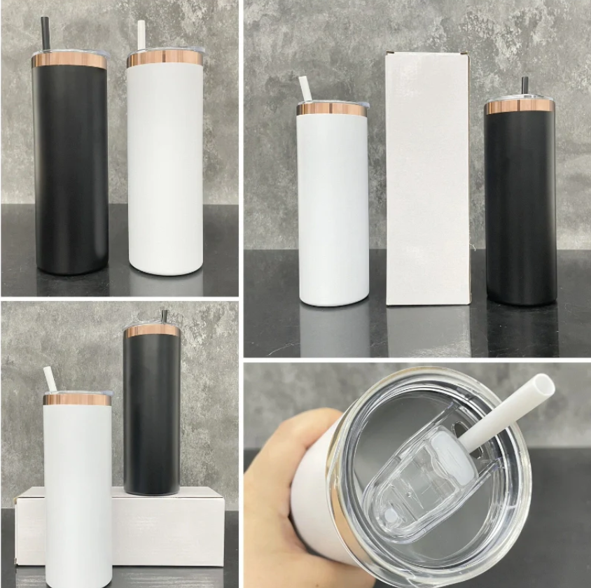 20oz Mirror Copper underneath Powder Coated Stainless Steel Straight Skinny tumblers for laser engraving-25pcs