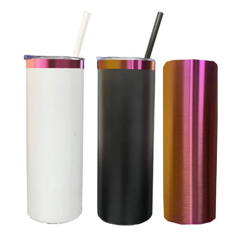 20oz Ombre underneath Powder Coated Stainless Steel Straight Skinny tumblers for laser engraving-25pcs