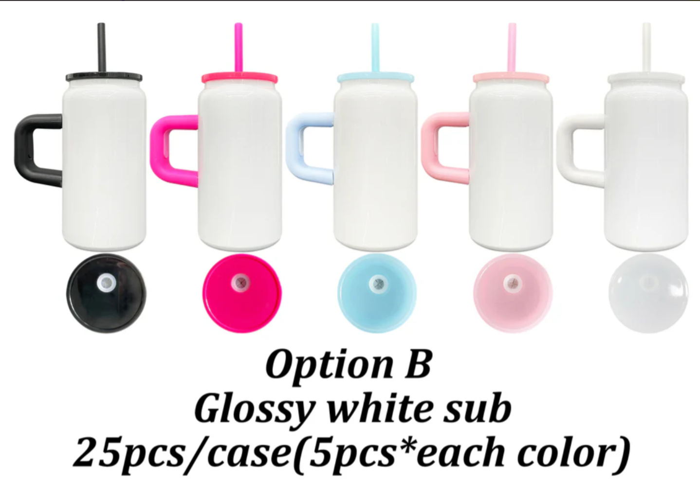 16oz Sublimation White Blank Kids Stainless Steel Can with Colored Handle and Lids-25pcs