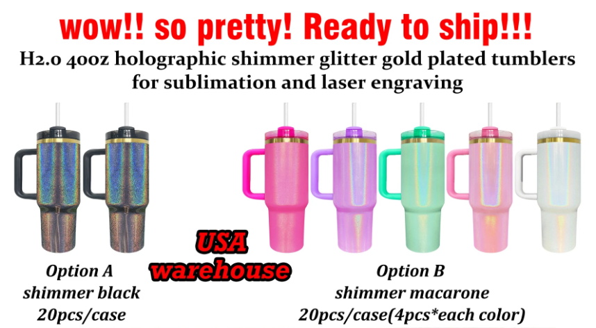 40oz Gold underneath Shimmer Quencher Tumblers for Laser Engraving-20pcs