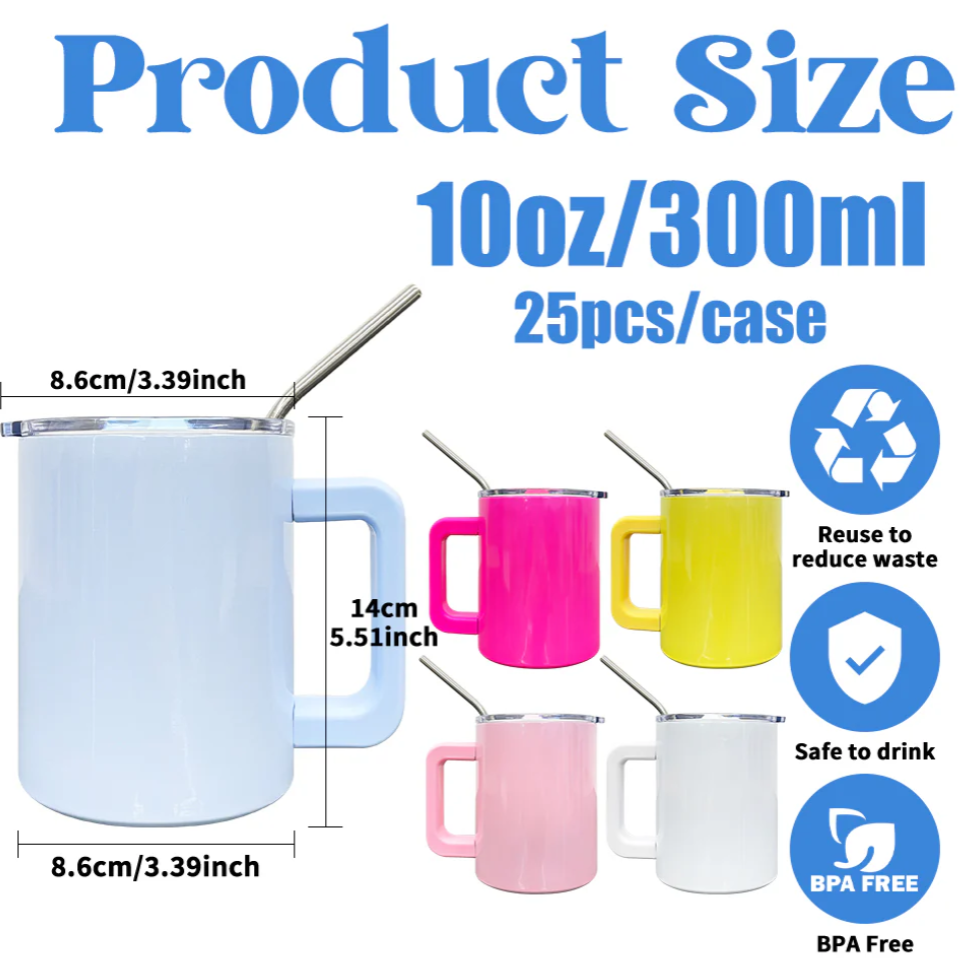 10oz Colored Blank Sublimation Coffee Mugs With Removable handle and Magnetic Lids-25pcs