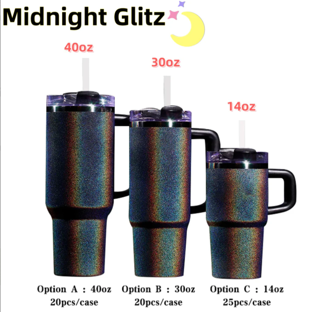 14oz/30oz/40oz Midnight Glitz Black Mirror Holographic Shimmer Quencher Tumblers for Laser Engraving