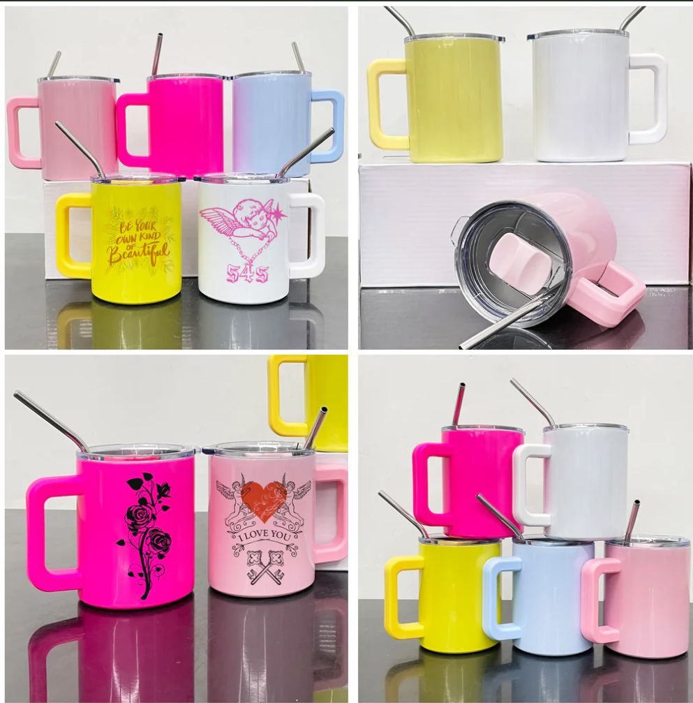 10oz Colored Blank Sublimation Coffee Mugs With Removable handle and Magnetic Lids-25pcs