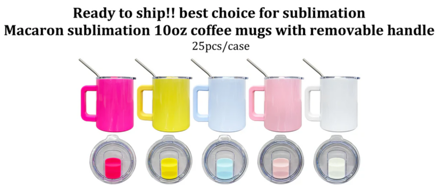 10oz Colored Blank Sublimation Coffee Mugs With Removable handle and Magnetic Lids-25pcs