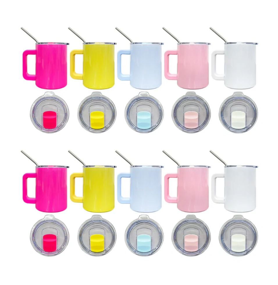 10oz Colored Blank Sublimation Coffee Mugs With Removable handle and Magnetic Lids-25pcs