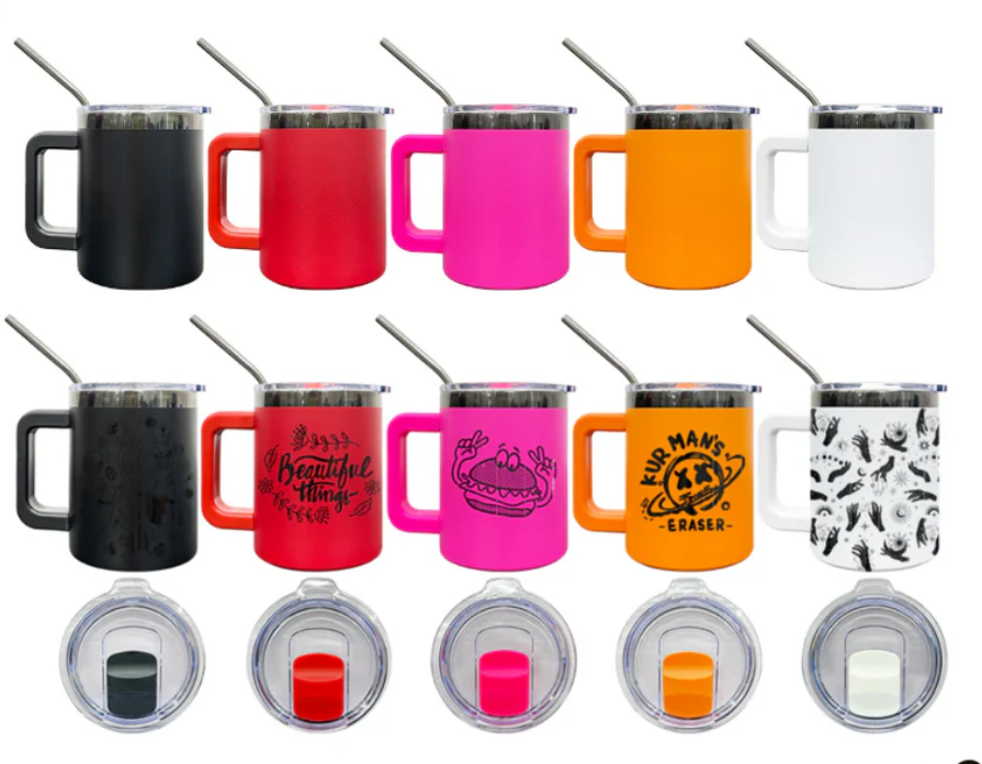 10oz Black Mirror plate Coffee Mugs With Removable handle and Magnetic Lids - 25pcs