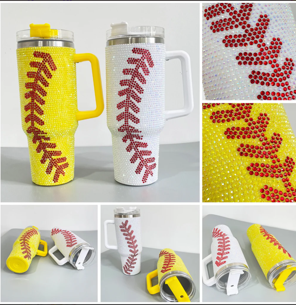 RTS USA_40oz Baseball Bling Rhinestone Tumbler - 20pcs