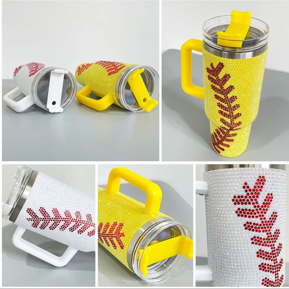 RTS USA_40oz Baseball Bling Rhinestone Tumbler - 20pcs