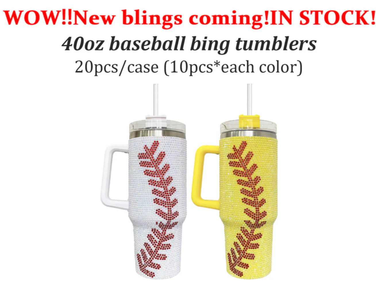 RTS USA_40oz Baseball Bling Rhinestone Tumbler - 20pcs