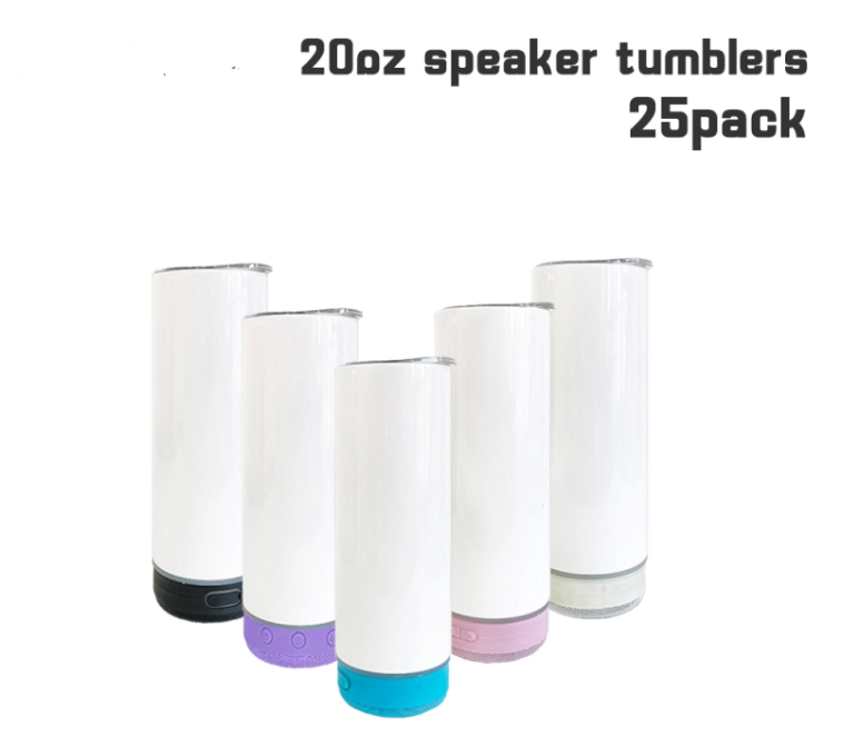 20oz Sublimation Blank Speaker Tumblers with plastic straws- 25pcs