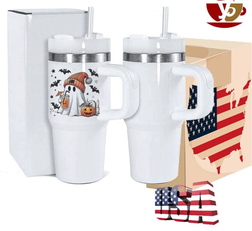 RTS USA 14oz White Blank Sublimation Baby Tumblers Kids Stanleys Quencher Tumblers with Handle-25pcs