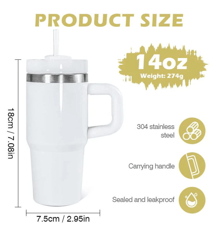 RTS USA 14oz White Blank Sublimation Baby Tumblers Kids Stanleys Quencher Tumblers with Handle-25pcs