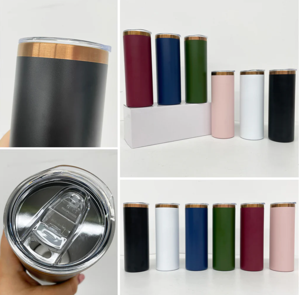 20oz Brushed Copper Plate Powder Coat Straight Skinny Tumblers for Laser Engraving-25pcs