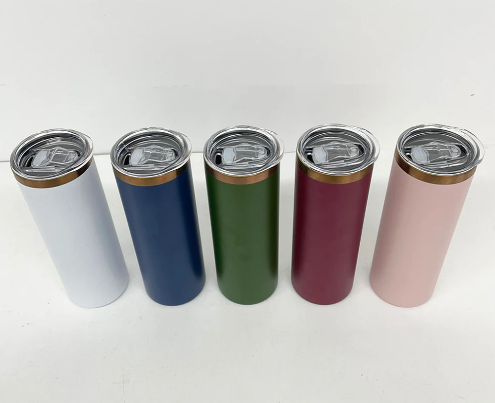 20oz Brushed Copper Plate Powder Coat Straight Skinny Tumblers for Laser Engraving-25pcs