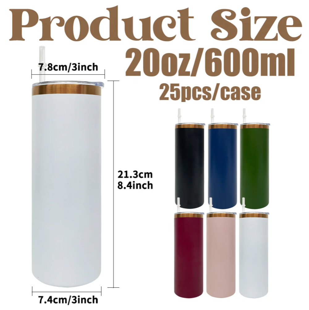 20oz Brushed Copper Plate Powder Coat Straight Skinny Tumblers for Laser Engraving-25pcs