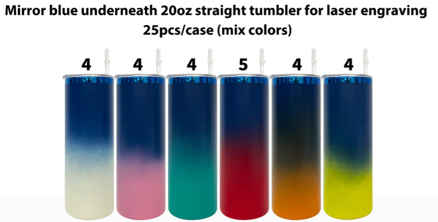 20oz Blue Mirror Plate Ombre colors Straight Skinny Tumblers for Laser Engraving-25pcs