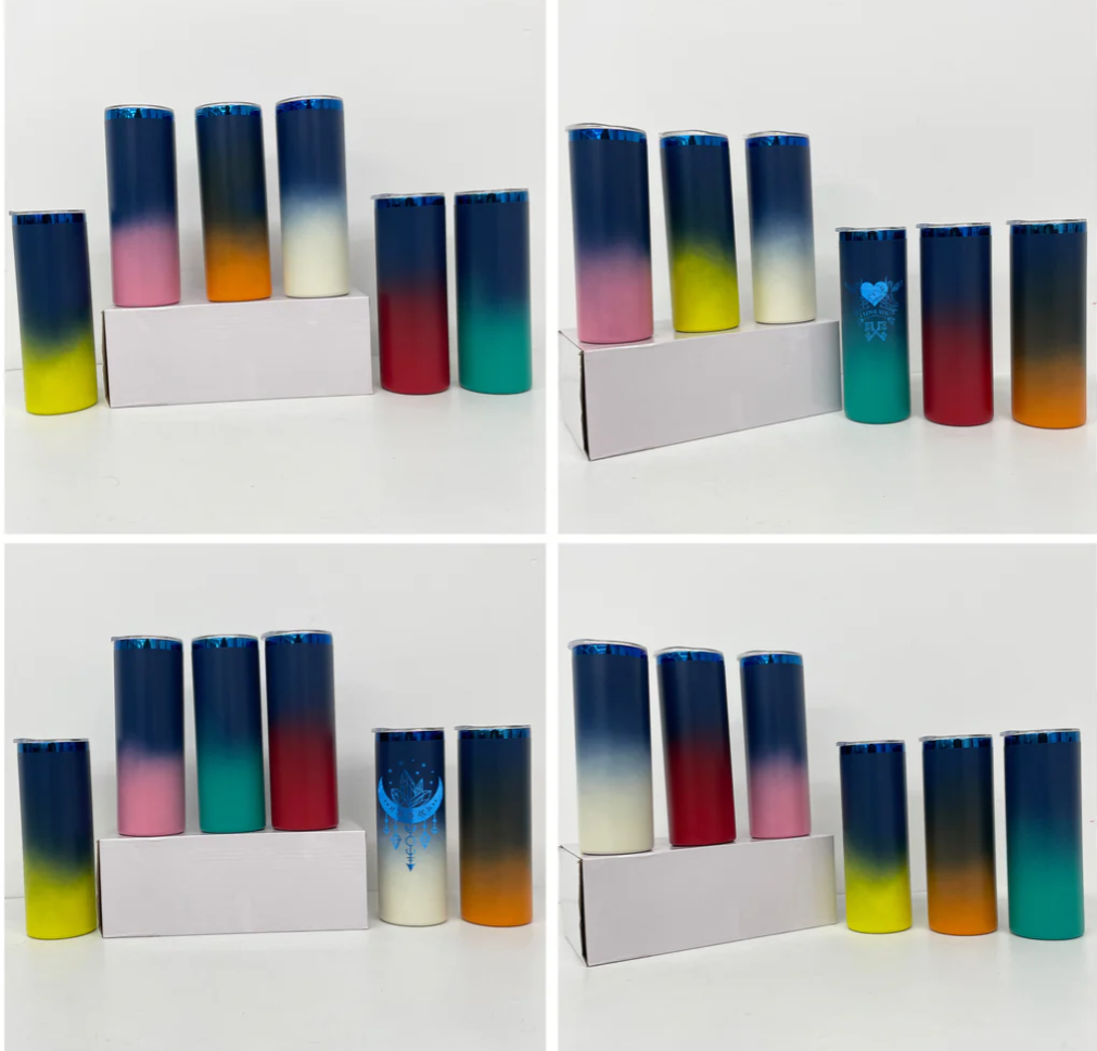 20oz Blue Mirror Plate Ombre colors Straight Skinny Tumblers for Laser Engraving-25pcs