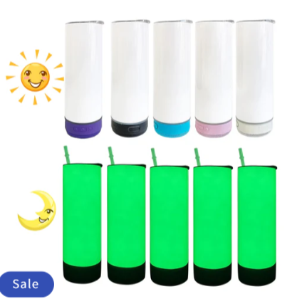 25pcs 20oz Leak Proof Straw Lids Glow in Dark White Sublimation Kids Handle Tumblers & 25pcs 20oz sublimation speaker tumblers glow in the dark  & 25pcs 32oz Owala style power coated tumblers