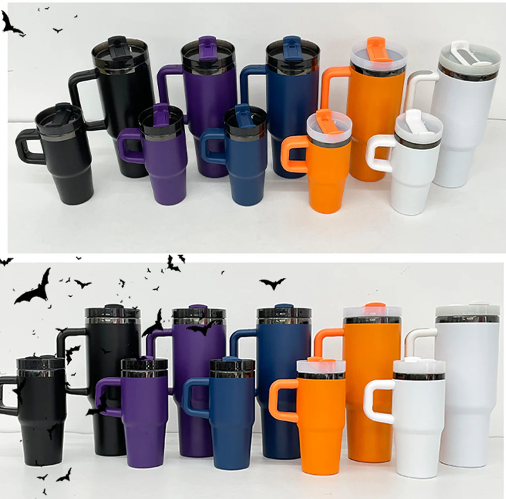 🍬🎃14oz/40oz Black Mirror Underneath Halloween Colors Powder Coat Tumblers for Laser Engraving